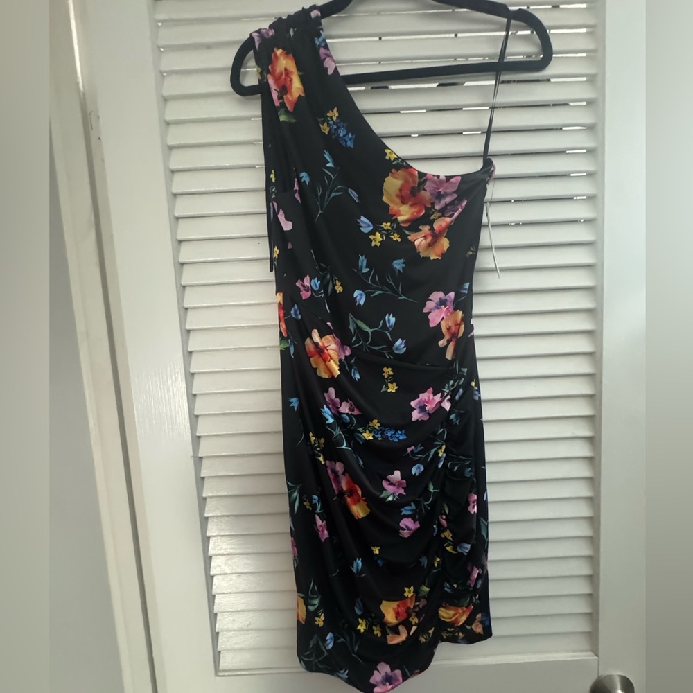 Guess Black Floral One-Shoulder Dress